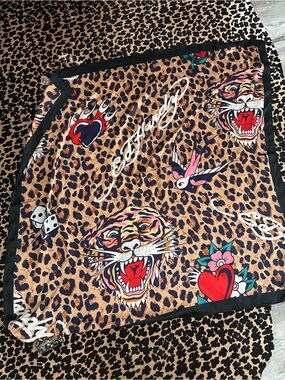 Ed Hardy Black Scarf with Multicolor Tattoo Motif